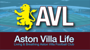 Aston Villa Life logo banner with Villa Park in the background overlaid with AVL–Aston Villa Life branding elements